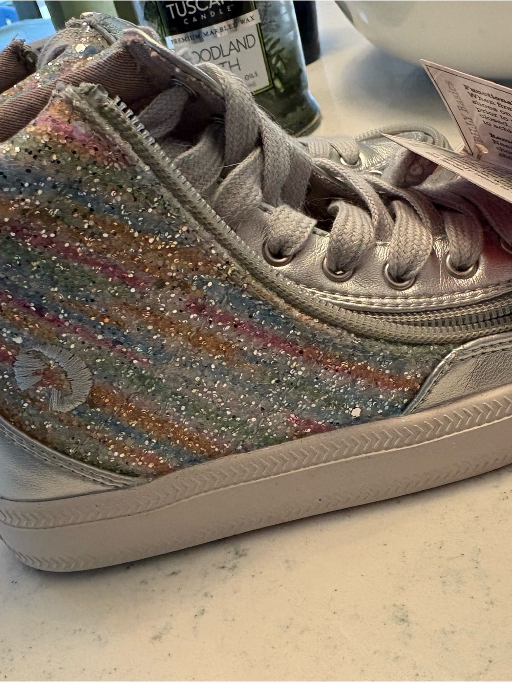Kids Glitter High-Top Sneakers in Silver Multicolor